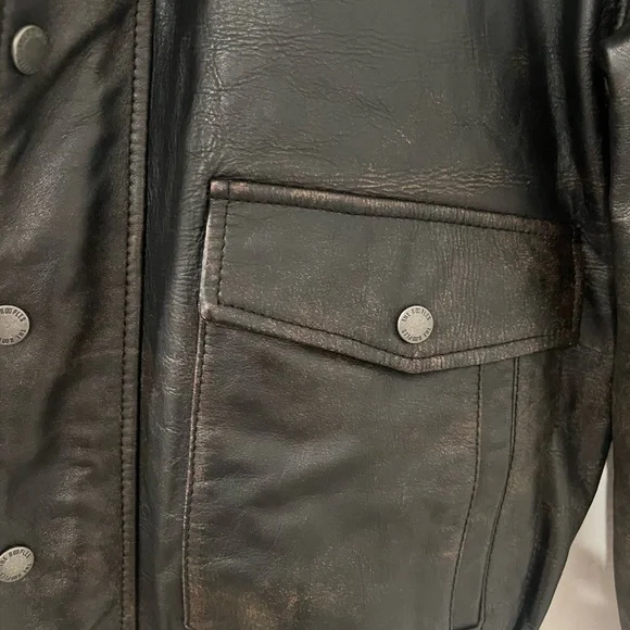 Men’s Brown Leather VESTE EN CUIR COURTE Jacket by Kooples Size S